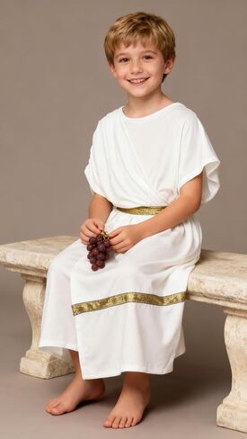 MCJC Greek Toga God Costume for Children, Kids Roman Noble Dress with Gold Belt, White and Red, Halloween Cosplay in Saudi Arabia