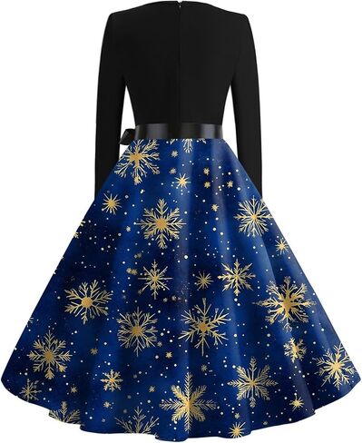 فساتين عيد الهالوين للنساء ، طباعة اليقطين V-tech Long Sleeve Retro A Line Dresses 2025 Fall Cocktail للحفلة مع حزام in Kuwait