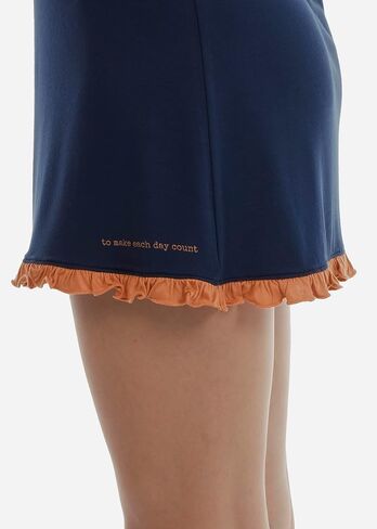 Women's Ruffle Trim Sleep Dress, Short Sleeve Nightgown, Navy and Pink in Saudi Arabia