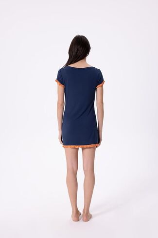 Women's Ruffle Trim Sleep Dress, Short Sleeve Nightgown, Navy and Pink in Saudi Arabia