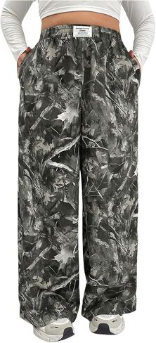 Wdirara Women's Plus Size Pants Camo Pants مرنة الخصر عريض الساق الممولة in Saudi Arabia