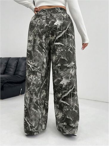 Wdirara Women's Plus Size Pants Camo Pants مرنة الخصر عريض الساق الممولة in Saudi Arabia