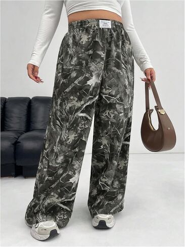 Wdirara Women's Plus Size Pants Camo Pants مرنة الخصر عريض الساق الممولة in Saudi Arabia