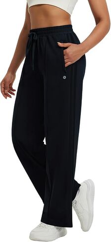 beleaf Women's Fleece Lined Track Pants Wide Leg Pants with Zipper Pockets Loose Fit Sweatpants Drawstring Travel Casual Work in Saudi Arabia