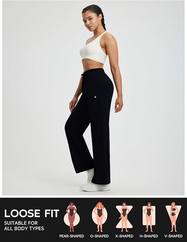 beleaf Women's Fleece Lined Track Pants Wide Leg Pants with Zipper Pockets Loose Fit Sweatpants Drawstring Travel Casual Work in Saudi Arabia