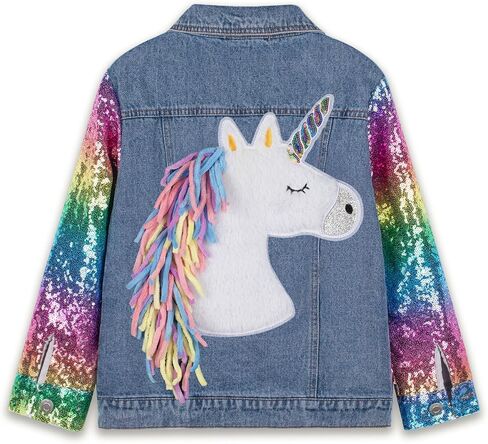 سترة WELAKEN Unicorn Jean للفتيات والأطفال الصغار بأكمام لامعة، سترات من قماش الدنيم للفتيات مناسبة للربيع in Kuwait
