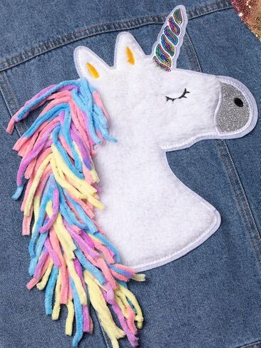 سترة WELAKEN Unicorn Jean للفتيات والأطفال الصغار بأكمام لامعة، سترات من قماش الدنيم للفتيات مناسبة للربيع in Kuwait