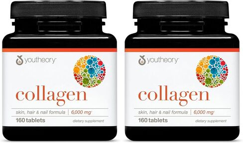 Youtheory Advanced Collagen - 6000 ملغ - مع فيتامين C والأحماض الأمينية - لنمو الشعر والجلد والأظافر* - يدعم صحة المفاصل والعظام والعضلات* - للنساء والرجال - 160 قرصًا (إمدادات 26 يومًا) in Saudi Arabia