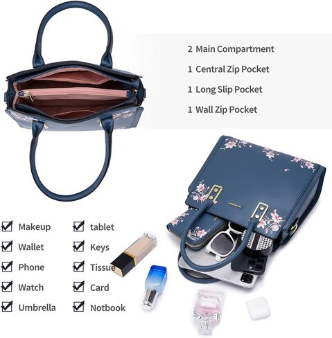 Handbags for Women with Multiple Internal Pockets in Pretty Color Combination, Women's Satchel Handbag in Kuwait