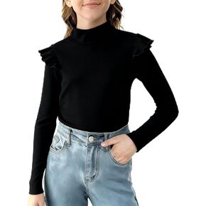 Girls Ruffle Long Sleeve Basic T Shirt Half Turtleneck Warm Top in Saudi Arabia