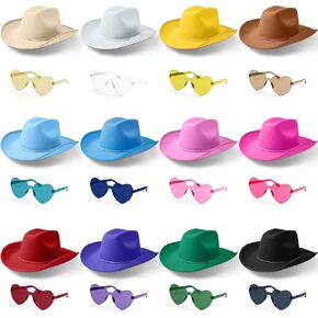Holographic Blue Space Cowgirl Hat with Rimless Sunglasses Neon Sparkly Cowboy Hat and Heart Sunglasses Cowboy Cowgirl Hats Fun Party Hats and Goggles for Women Men Girls Boys Kids Party (24 Pcs) in Saudi Arabia