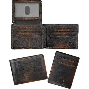 DK86 Wallet for Men Slim Rfid Bifold Genuine Leather 2 ID Window With Gift Box (black brown with US flag) in Kuwait