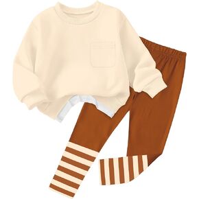 NAPU Little Girls Clothes 2Pcs Girls Outfits Pullover Sweatsuit Patchwork Striped Leggings Pants Set Fall Winter Clothes 3-7Y in Kuwait