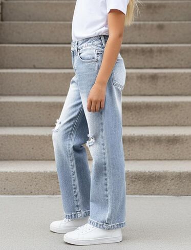 PATPAT Girls Wide Leg Jeans Size 4-14 Years Elastic Waist Ultra Stretch Baggy Jeans with Pockets in Saudi Arabia