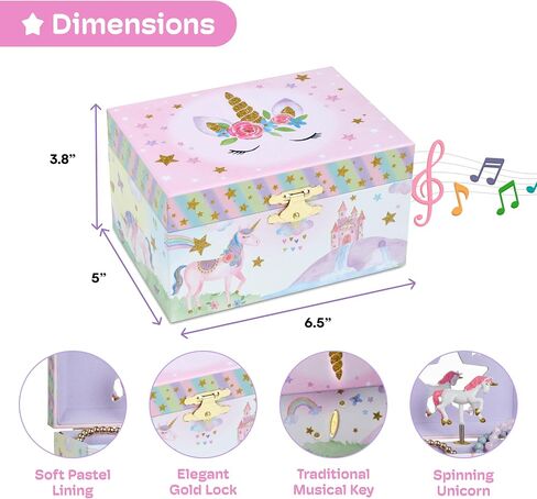 Jewelkeeper Girl's Musical Jewelry Storage Box with Spinning Unicorn, Glitter Rainbow and Stars Design, The Beautiful Dreamer Tune in Saudi Arabia