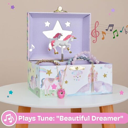 Jewelkeeper Girl's Musical Jewelry Storage Box with Spinning Unicorn, Glitter Rainbow and Stars Design, The Beautiful Dreamer Tune in Saudi Arabia
