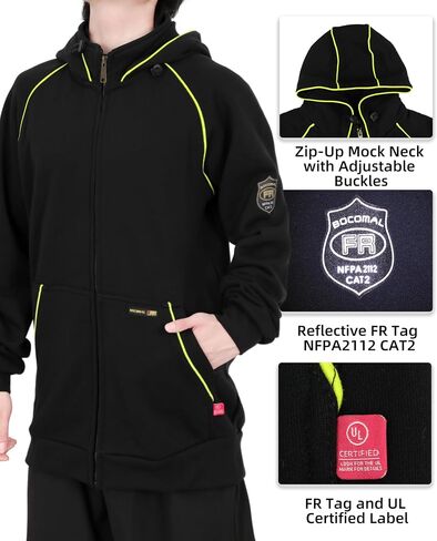 BOCOMAL FR Hoodies 12oz Heavyweight Cotton Fleece Zipper Front Flame Resistant Contrast Stripes Hooded Sweatshirts in Saudi Arabia