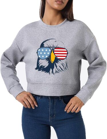 Ymoshoe 4th of July Sweatshirts For Women USA Cropped Sweatshirt American Flag Sweaters Long Sleeve Patriotic Crop Tops 2025 in Saudi Arabia