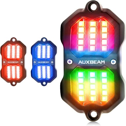 Auxbeam 4 Pods RGB LED Rock Lights, Bluetooth& Remote Control Multi Color-Changing Wheel Well Lights w/Brake Mode, Music & Voice Sync Underglow for Trucks UTV Car Boat Waterproof, 1 Year Warranty in Saudi Arabia