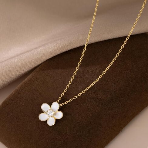 Sluynz Solid 925 Sterling Silver Flower Rlglace للقلادة للنساء المراهقات قلادة قلادة زهرة بيضاء in Saudi Arabia
