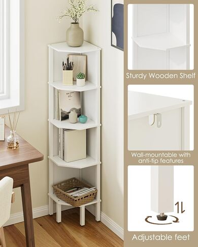 رف رف الزاوية ، رف الكتب من طراز 5 طبقات مع الأثاث الخفيف ، الزاوية لعرض غرفة نوم رف الزاوية لمساحة صغيرة ، أرفف خشبية مع رف تخزين لغرفة المعيشة ، المكتب ، البلوط in Kuwait