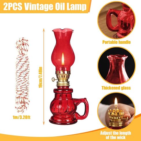 4PCS Chamber Oil Lamp Glass Kerosene Oil Lamps with 13.12ft Wick, Vintage Oil Lamps for Indoor, Home Lighting Hurricane Lamp Clear Kerosene Lamp Lantern, Oil Lantern for Tabletop Decor in Kuwait