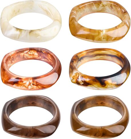 Quelay 6 PCS Color Square Acrylic Resin Bangle Bracelet Vintage Wide Tortoiseshell Lristbands Cuff Cuff in Saudi Arabia