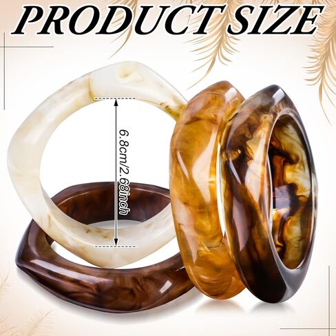 Quelay 6 PCS Color Square Acrylic Resin Bangle Bracelet Vintage Wide Tortoiseshell Lristbands Cuff Cuff in Saudi Arabia