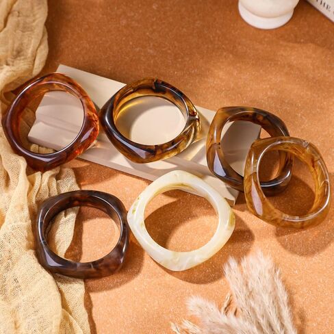 Quelay 6 PCS Color Square Acrylic Resin Bangle Bracelet Vintage Wide Tortoiseshell Lristbands Cuff Cuff in Saudi Arabia