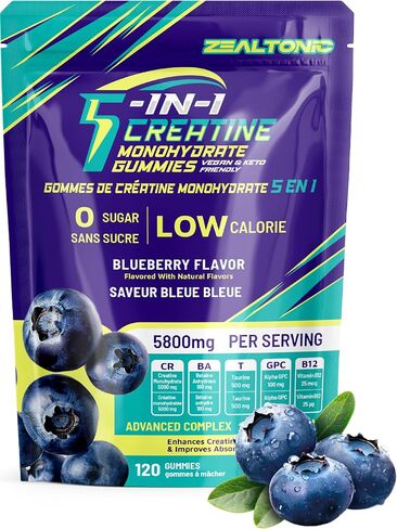 Creatine Monohydrate Gummies 5800mg with Betaine & Alpha GPC | 0 Sugar | Pre Workout Energy Booster for Men & Women | Muscle Growth & Boost Strength & Faster Recovery | (120, Blueberry) in Saudi Arabia