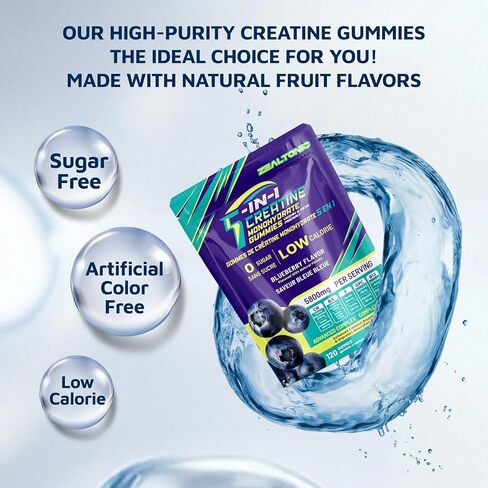 Creatine Monohydrate Gummies 5800mg with Betaine & Alpha GPC | 0 Sugar | Pre Workout Energy Booster for Men & Women | Muscle Growth & Boost Strength & Faster Recovery | (120, Blueberry) in Saudi Arabia