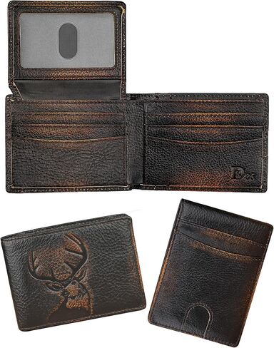 DK86 Wallet للرجال Slim RFID BIFOLD GEALINE LEATHY 2 WINDOW مع صندوق هدية (بني أسود مع العلم) in Kuwait