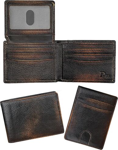 DK86 Wallet للرجال Slim RFID BIFOLD GEALINE LEATHY 2 WINDOW مع صندوق هدية (بني أسود مع العلم) in Kuwait