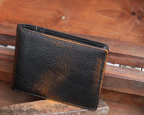 DK86 Wallet للرجال Slim RFID BIFOLD GEALINE LEATHY 2 WINDOW مع صندوق هدية (بني أسود مع العلم) in Kuwait