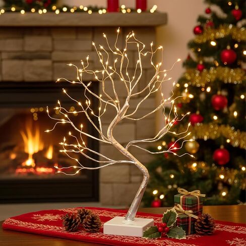 Eambrite Money Tree Gift Home ، Tree Birch Tree 2ft 24led ، Battery/USB Timer Timer Light Up Twig Gift Tree مع 6 مقاطع واضحة و 6 بطاقات لـ Home Christmas Taguation Photo Memo in Saudi Arabia