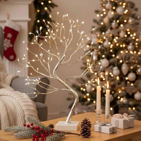 Eambrite Money Tree Gift Home ، Tree Birch Tree 2ft 24led ، Battery/USB Timer Timer Light Up Twig Gift Tree مع 6 مقاطع واضحة و 6 بطاقات لـ Home Christmas Taguation Photo Memo in Saudi Arabia