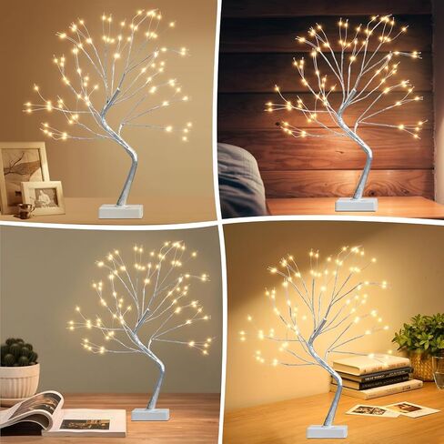 Eambrite Money Tree Gift Home ، Tree Birch Tree 2ft 24led ، Battery/USB Timer Timer Light Up Twig Gift Tree مع 6 مقاطع واضحة و 6 بطاقات لـ Home Christmas Taguation Photo Memo in Saudi Arabia