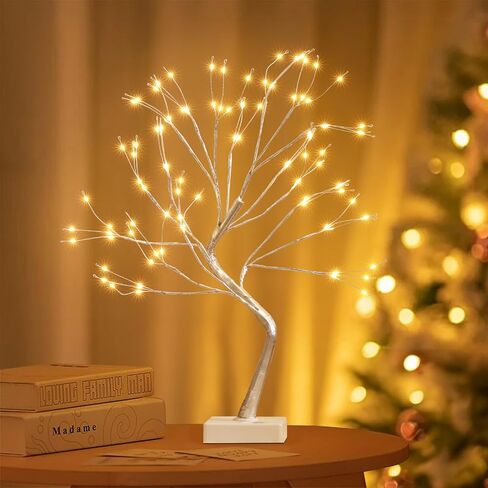 Eambrite Money Tree Gift Home ، Tree Birch Tree 2ft 24led ، Battery/USB Timer Timer Light Up Twig Gift Tree مع 6 مقاطع واضحة و 6 بطاقات لـ Home Christmas Taguation Photo Memo in Saudi Arabia