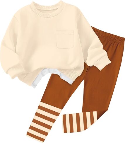 NAPU Little Girls Clothes 2Pcs Girls Outfits Pullover Sweatsuit Patchwork Striped Leggings Pants Set Fall Winter Clothes 3-7Y in Kuwait