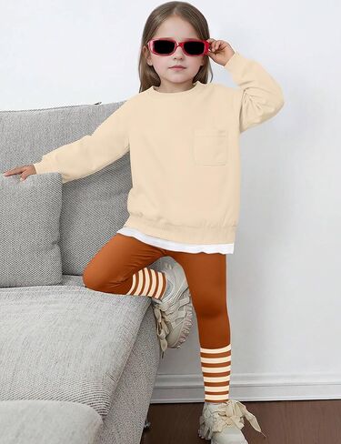 NAPU Little Girls Clothes 2Pcs Girls Outfits Pullover Sweatsuit Patchwork Striped Leggings Pants Set Fall Winter Clothes 3-7Y in Kuwait