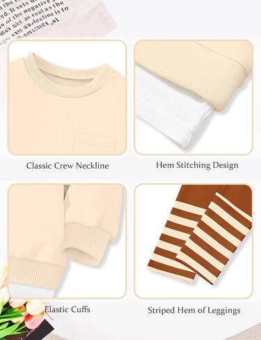 NAPU Little Girls Clothes 2Pcs Girls Outfits Pullover Sweatsuit Patchwork Striped Leggings Pants Set Fall Winter Clothes 3-7Y in Kuwait