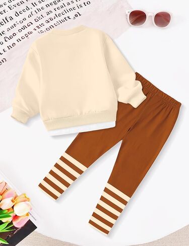 NAPU Little Girls Clothes 2Pcs Girls Outfits Pullover Sweatsuit Patchwork Striped Leggings Pants Set Fall Winter Clothes 3-7Y in Kuwait