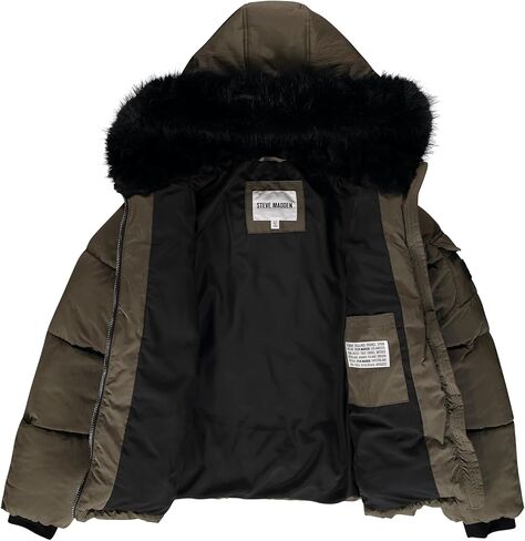 Steve Madden Womens Cropped Puffer Jacket - Wind & Water Resistant Insulated Winter Jackets for Women with Removable Fur Hood in Saudi Arabia