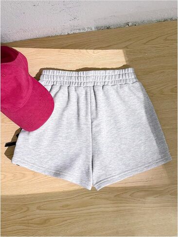 Girl's Elastic High Waisted Casual Shorts Letter Patched Wide Leg Summer Sweat Shorts in Saudi Arabia