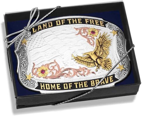 Montana Silversmiths Rope Trimmed Filigree Engraved Classic Oval Western Buckle (American Flag Silver) in Saudi Arabia