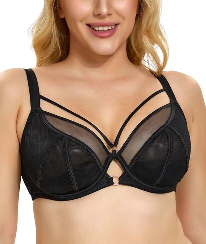 See Through Bras for Women Sexy Unlined Underwire Full Coverage Plus Size Lace Bralette 34D-42G in Kuwait