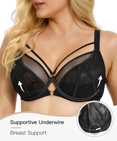 See Through Bras for Women Sexy Unlined Underwire Full Coverage Plus Size Lace Bralette 34D-42G in Kuwait