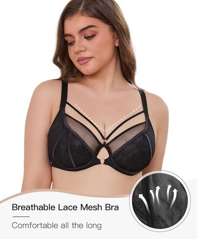 See Through Bras for Women Sexy Unlined Underwire Full Coverage Plus Size Lace Bralette 34D-42G in Kuwait