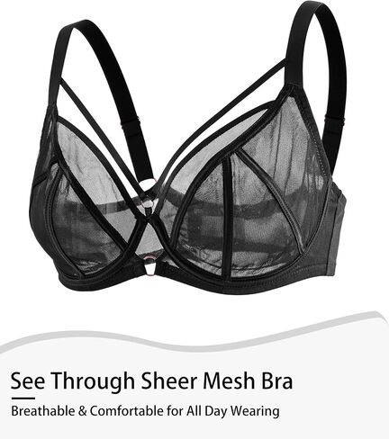 See Through Bras for Women Sexy Unlined Underwire Full Coverage Plus Size Lace Bralette 34D-42G in Kuwait