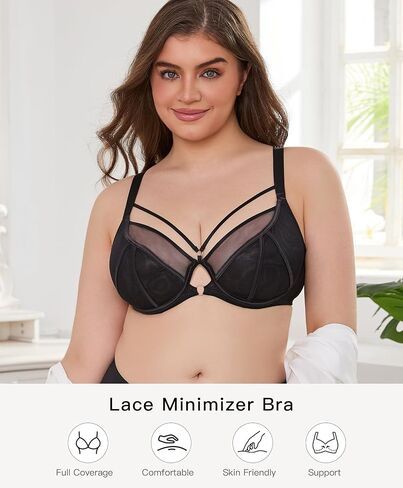 See Through Bras for Women Sexy Unlined Underwire Full Coverage Plus Size Lace Bralette 34D-42G in Kuwait